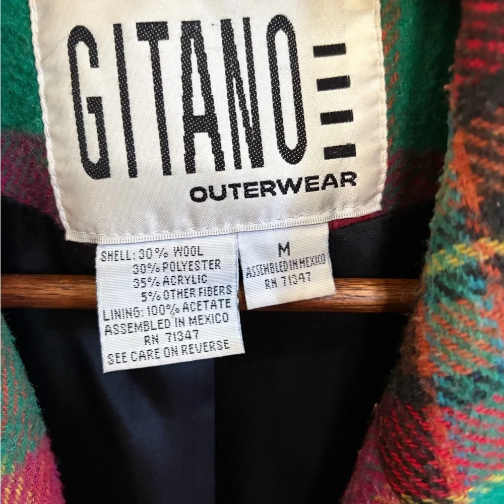 Vintage Gitano Vibrant Patchwork Plaid Wool Blend Blazer - Picture 6 of 7
